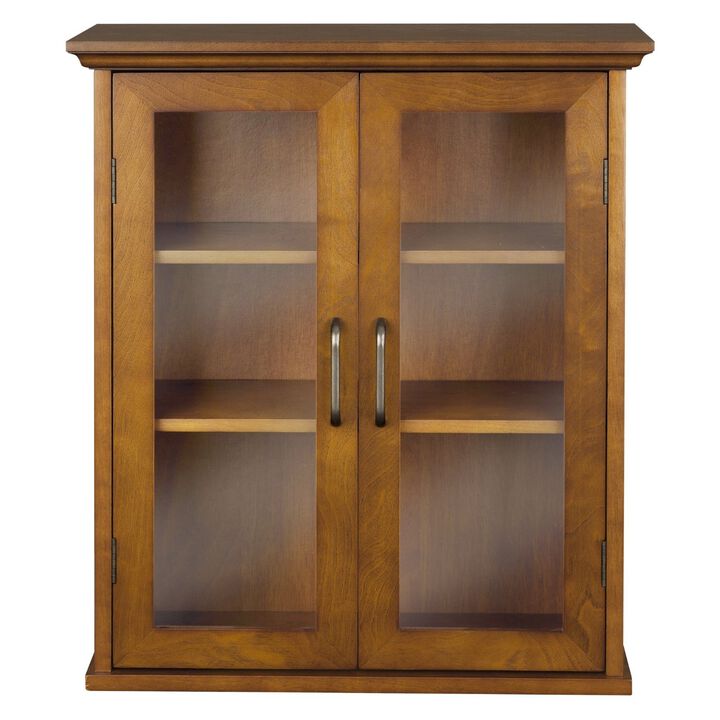 Hivvago Oak Finish Bathroom Wall Cabinet with Glass  2-Doors & Shelves