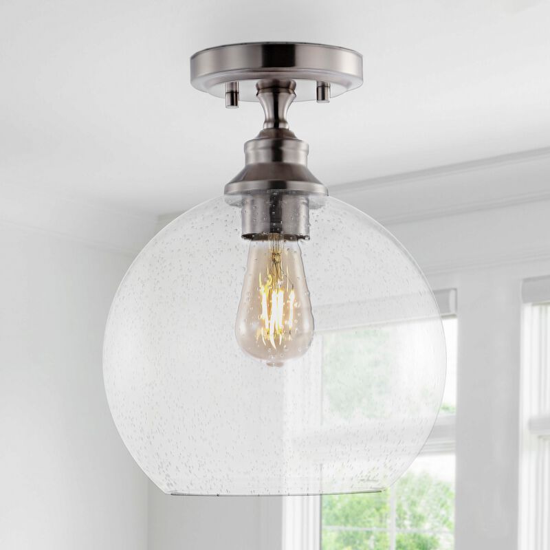 Marla 1-Light Bohemian Farmhouse Iron/Seeded Glass LED Semi Flush Mount