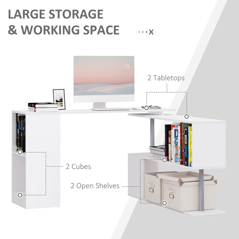 55" L-Shaped Rotating Corner Desk with Storage Shelves