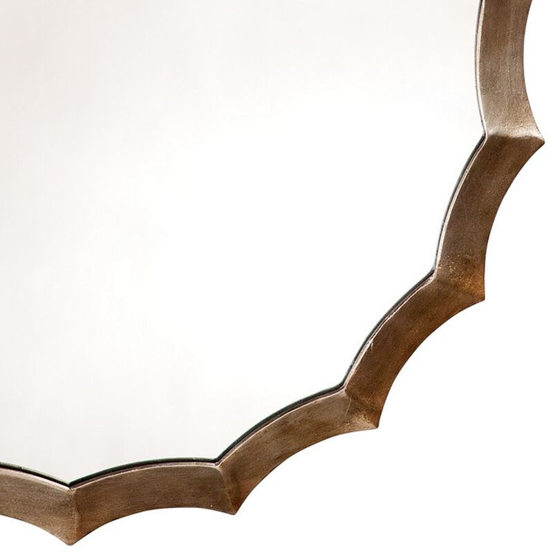 Round Mirror with Scalloped Metal Frame, Gold-Benzara