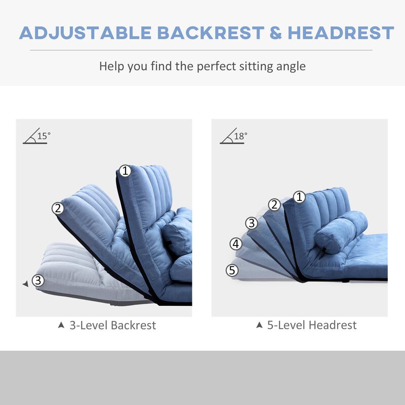 Blue Lazy Sofa: Adjustable, Convertible to Bed, 2 Pillows