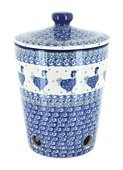 Blue Rose Polish Pottery Mardi Gras Garlic Keeper