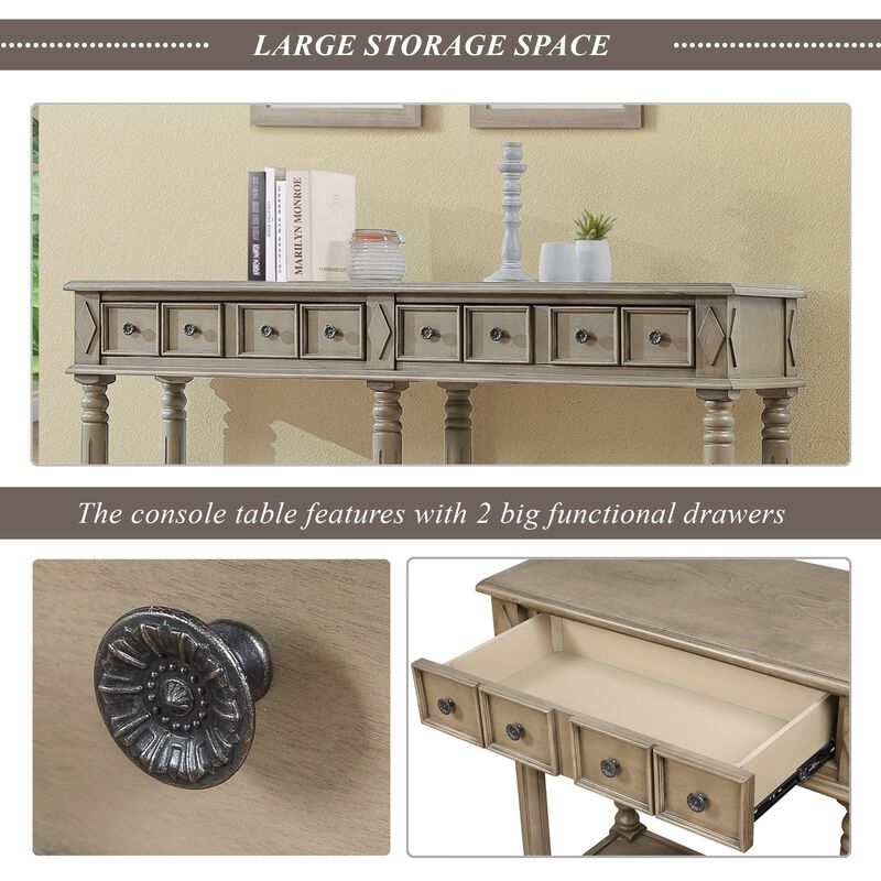 Gewnee 58" Long Sofa Table Retro Console Table Entryway Table , Distressed Black