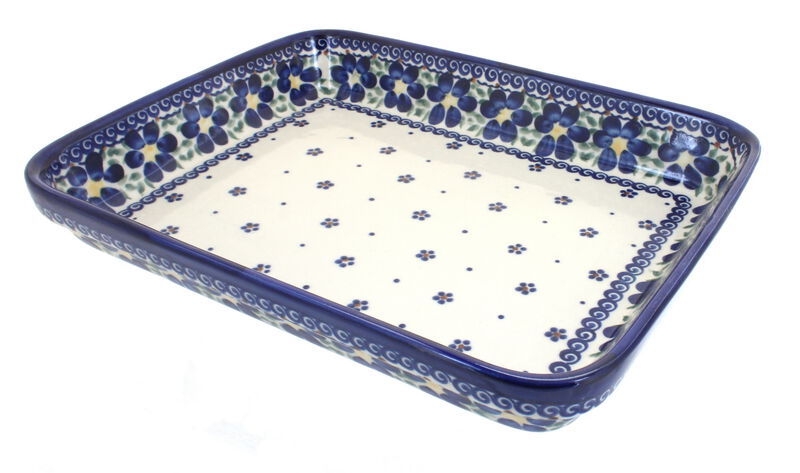 Blue Rose Polish Pottery Spring Blossom Medium Rectangular Baker