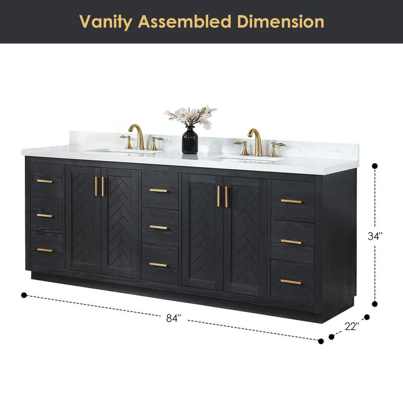 Altair 84 Double Bathroom Vanity Set in Black Oak without Mirror