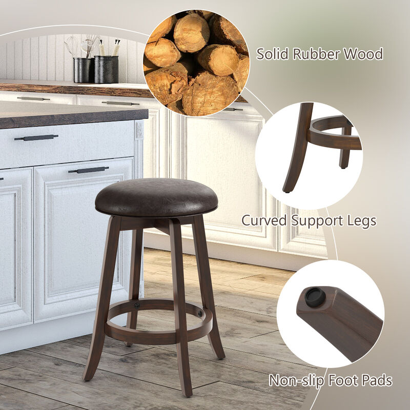 Set of 2 Upholstered PU Leather Bar Stool with 360° Swivel Round Seat