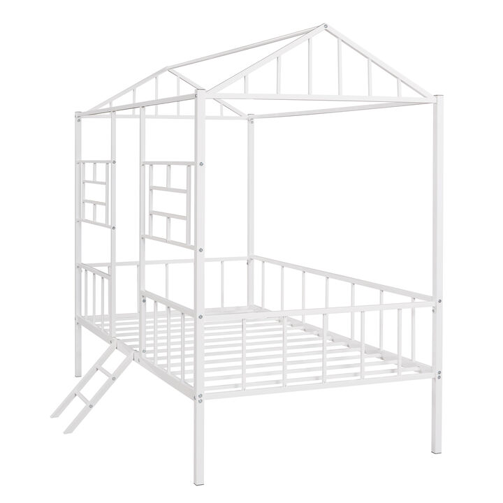 Durable Metal House Bed Frame, Playhouse Style Twin Bed with Slats, No Box Spring Needed