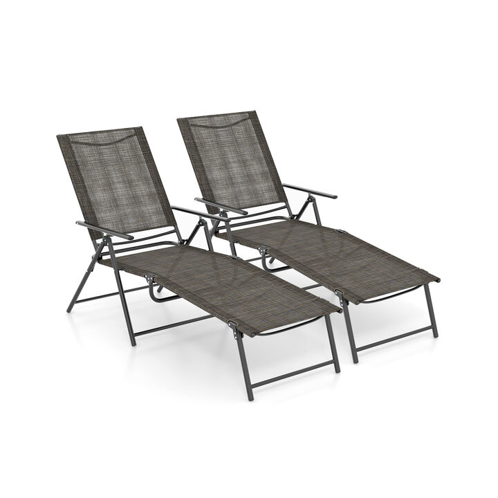2 Piece Patio Folding Chaise Lounge Chairs Recliner with 6-Level Backrest