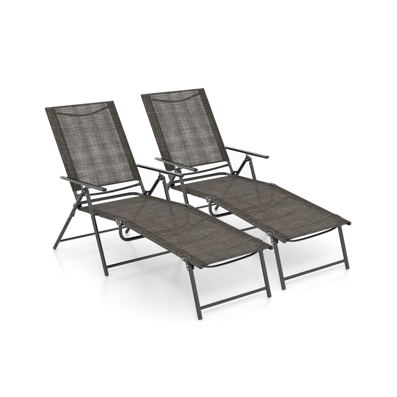 2 Piece Patio Folding Chaise Lounge Chairs Recliner with 6-Level Backrest