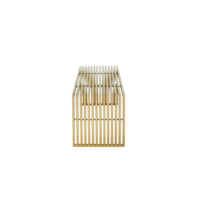 Niki 55 Inch Accent Bench, Slatted, Rectangular, Luxurious Brushed Gold - Benzara
