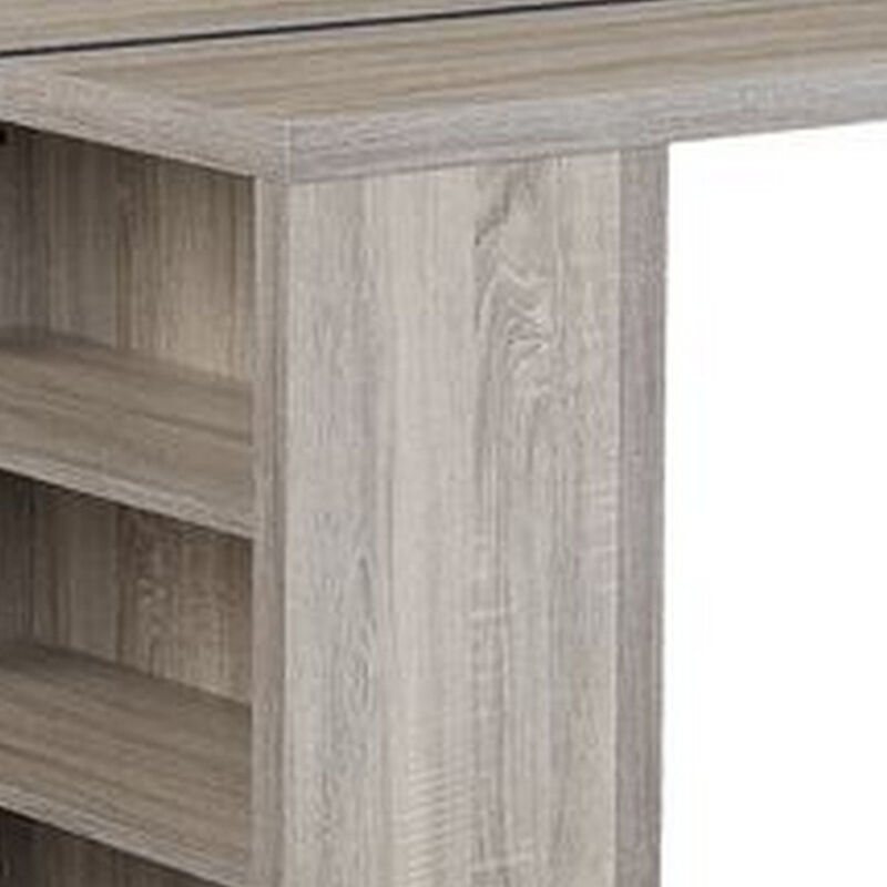 Dining Table with 3 Side Open Compartments and Metal Trim Inlay, Oak Gray-Benzara