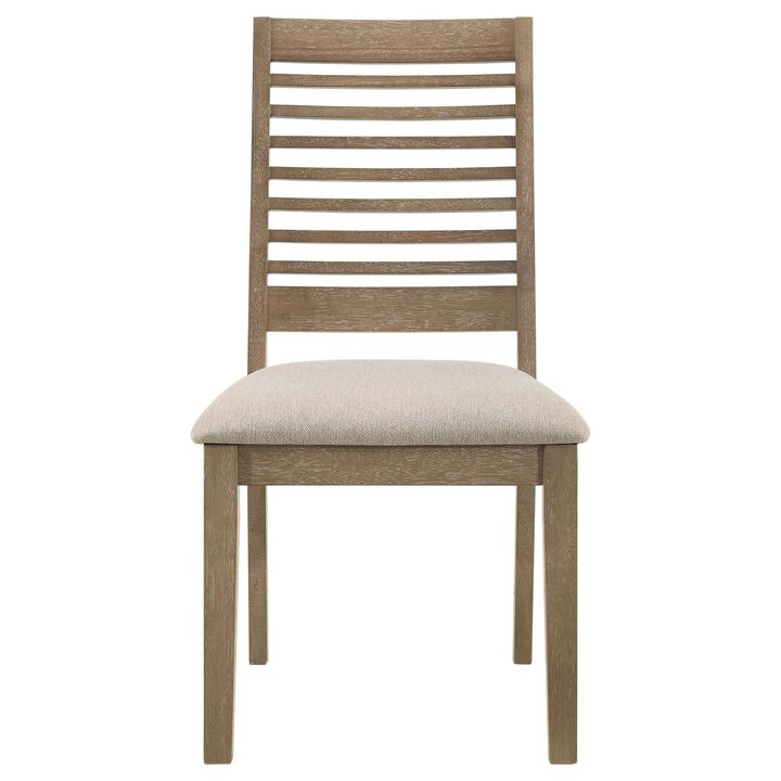 Scott Dining Side Chair Set of 2, Ladderback, Brown Wood, Latte Fabric - Benzara