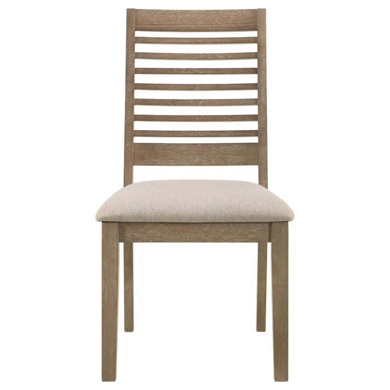 Scott Dining Side Chair Set of 2, Ladderback, Brown Wood, Latte Fabric - Benzara