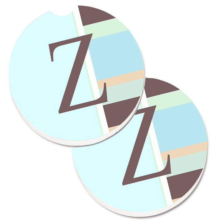 Caroline's Treasures Letter Z Initial Monogram - Blue Stripes Set of 2 Cup Holder Car Coasters CJ1003-ZCARC, 2.56, Multicolor