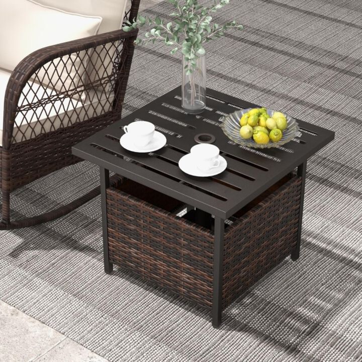 Hivvago Outdoor Patio Rattan Wicker Steel Side Deck Table