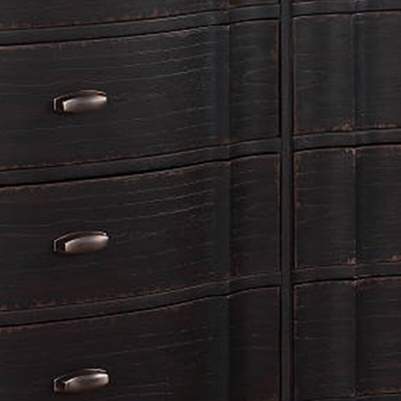 Benjara Ola 64 Inch Wide Dresser, 6 Drawers, Cabriole Legs, French Style, Black and Chrome