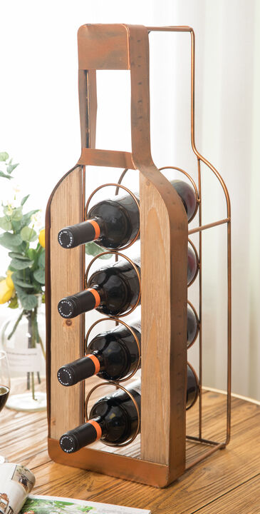 Vintage Decorative Metal Bottle Shaped Freestanding 4 Wine Bottle Holder