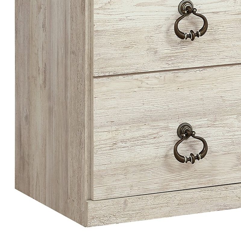 60 Inch Rustic TV Media Entertainment Console, Round Handles, Wood, White-Benzara