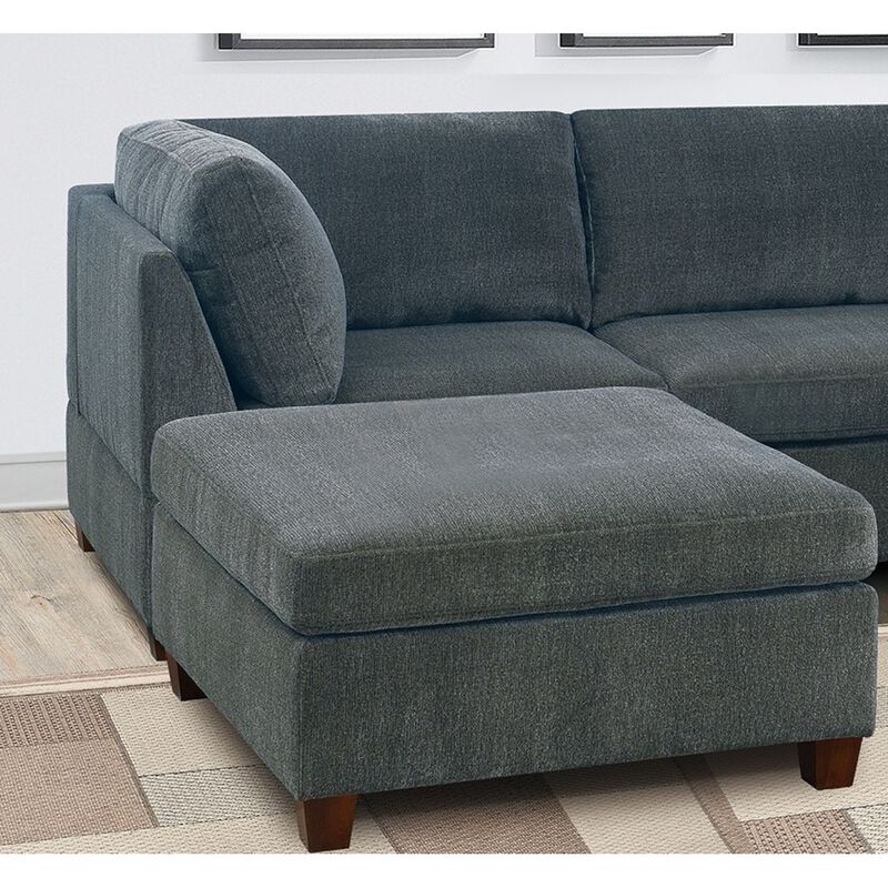 7 Piece Gray Chenille Modular Sectional: U-Sectional, Modern Couch, 2X Corner Wedge, 3X Armless Chairs, 2X Ottoman