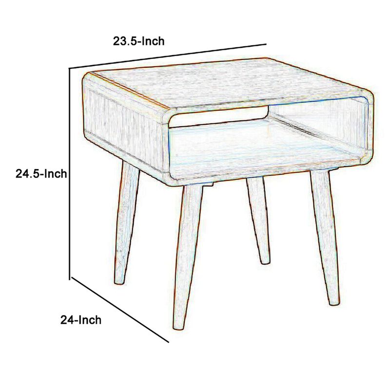 Rectangular Wooden End Table with Open Shelf and Splayed legs, Brown-Benzara