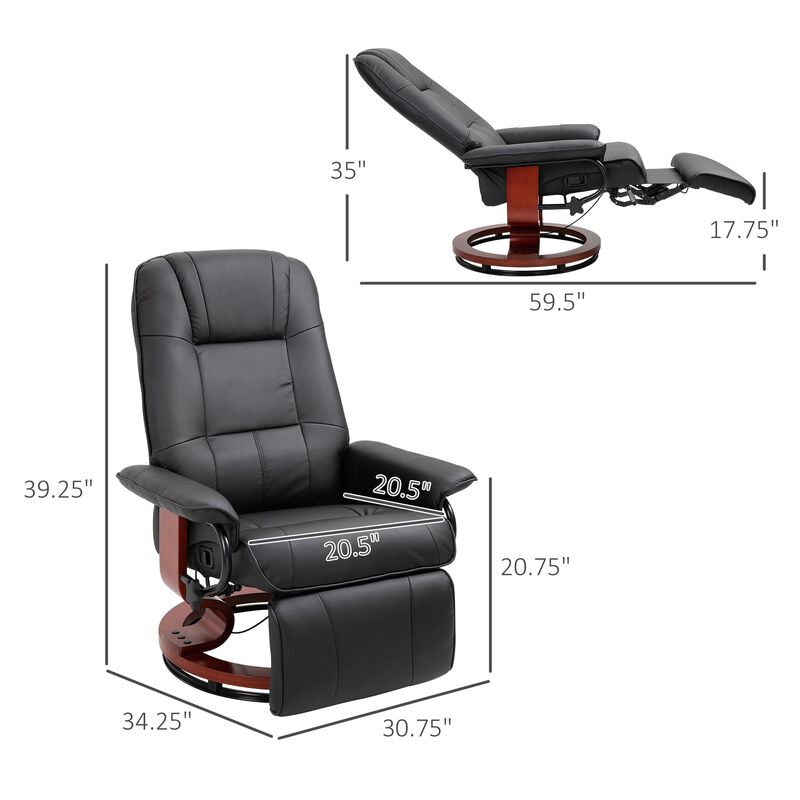 Black Leather Lounger: Swivel Recliner with Adjustable Footrest