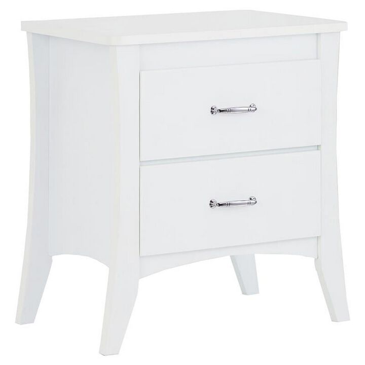 Contemporary Style 2 Drawers Wood  Nightstand By Babb, White-Benzara