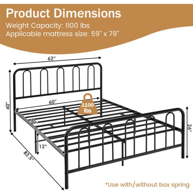 Hivvago Metal Bed Frame with Headboard and Footboard