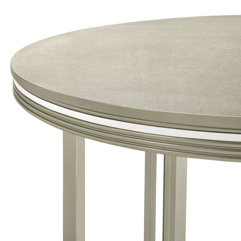 Lumii Dining Table, High Gloss Gray Solid Rubberwood, Round 47 Inch - Benzara