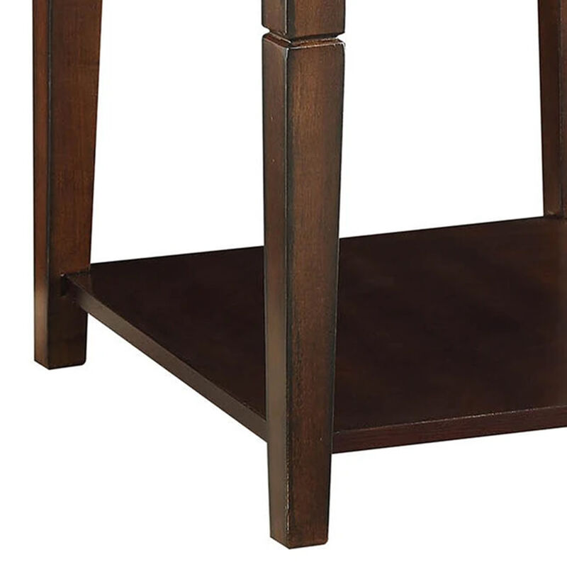 Wooden End Table with One Drawer and One Shelf, Walnut Brown-Benzara