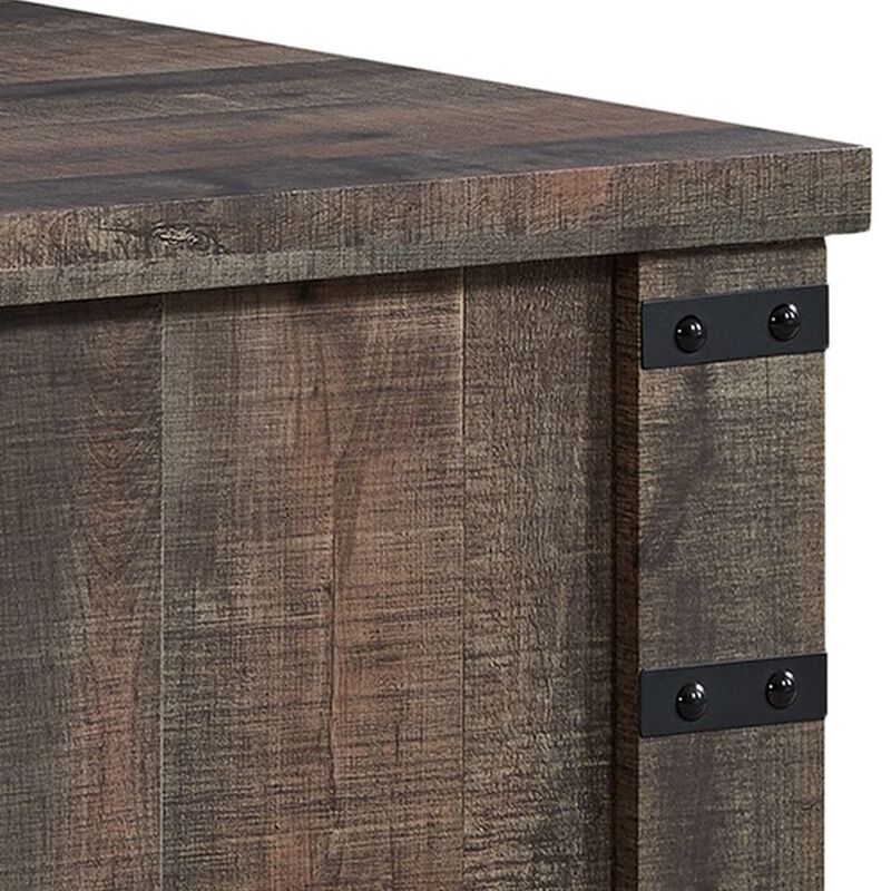 Classic 47 Inch Coffee Table, Lift Top Concealed Storage, Rustic Brown Wood-Benzara
