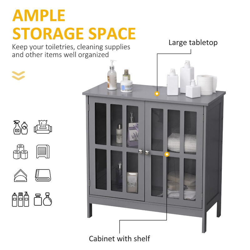 Gray Space-Saver: Multifunctional Bathroom Cabinet with Door and Shelves