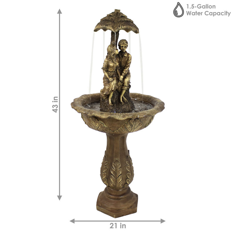 Sunnydaze Lovers Umbrella Solar Fountain with Battery/LED Lights - 43 in