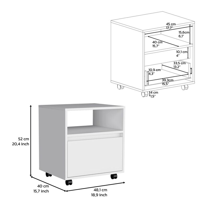 DEPOT E-SHOP Wasilla Nightstand with Open Shelf, 1 Drawer and Casters