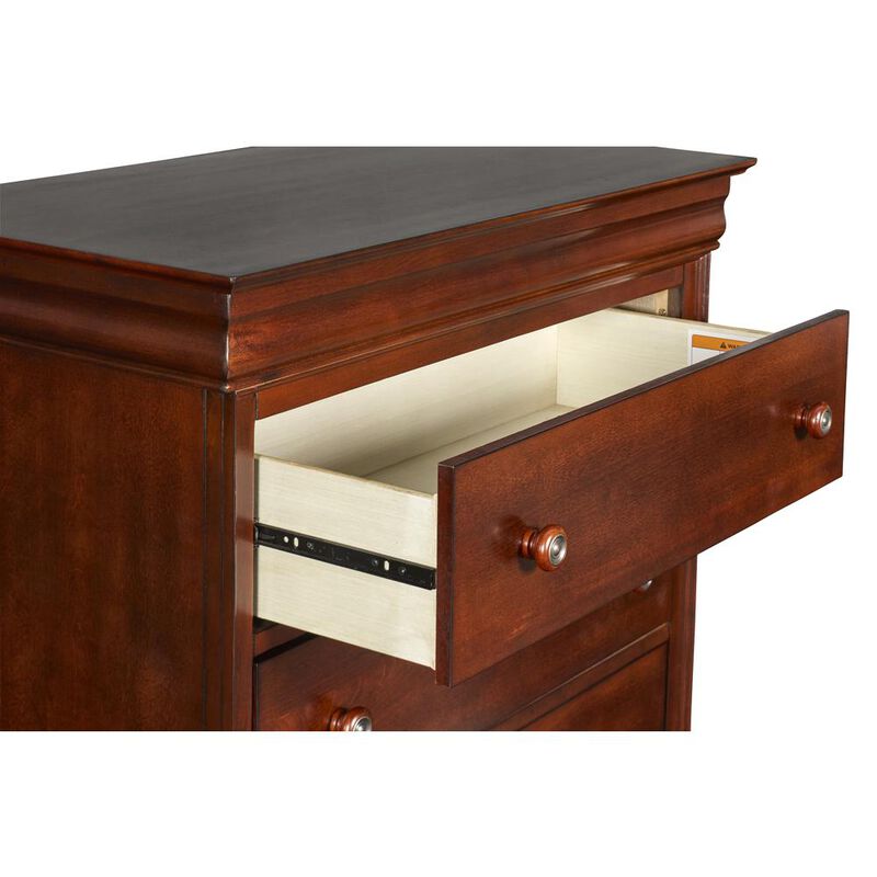 New Classic Furniture Versailles Solid Wood 5-Drawer Lift Top Chest in Bordeaux Cherry