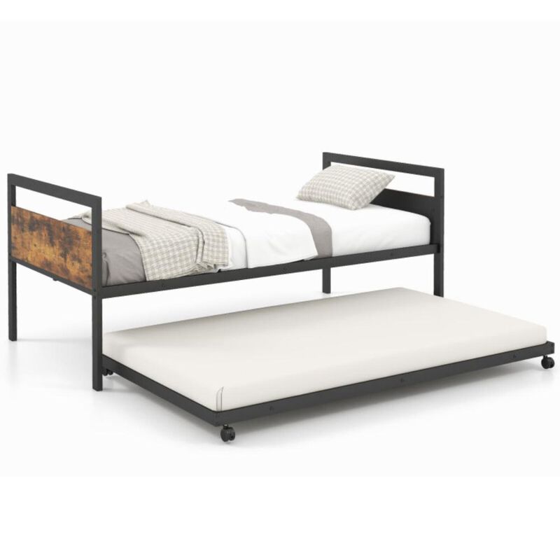 Hivvago Twin Metal Daybed with Trundle Lockable Wheels