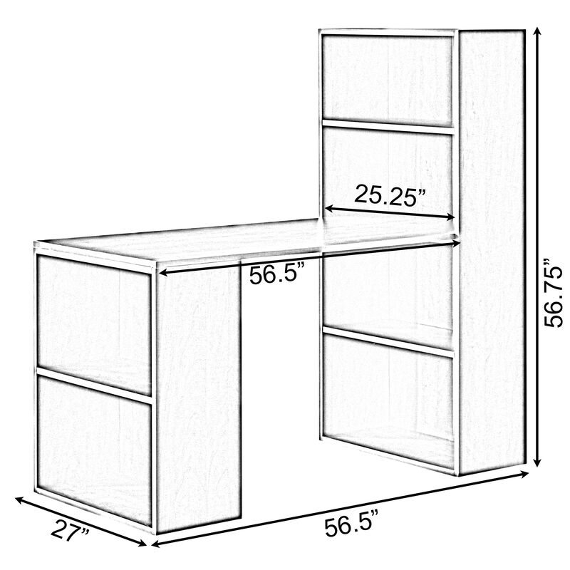 Computer Writing Workstation Table with Combo Bookshelf Bookcase, Large Cherry