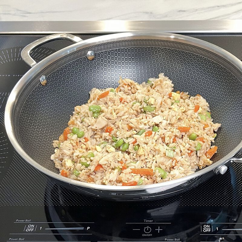 Tri-ply Stainless Steel Diamond Nonstick 5 QT Wok with Glass Lid