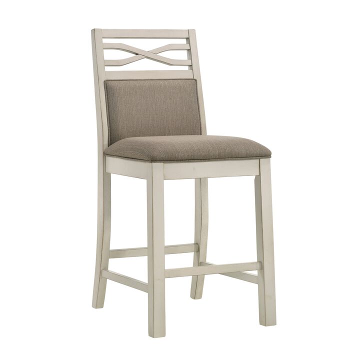 Marie 26 Inch Counter Height Chair, Khaki Fabric Seat, Back, Beige, Set of 2 - Benzara