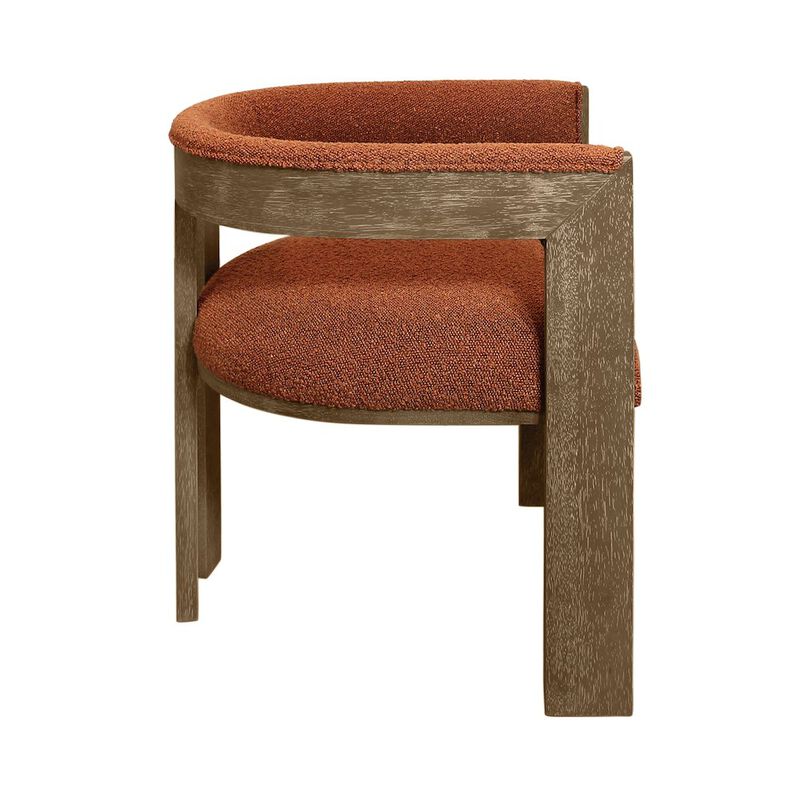Trish Solid Wood Dining Arm Chair with Gray Boucle Fabric and Down-Filled Seat