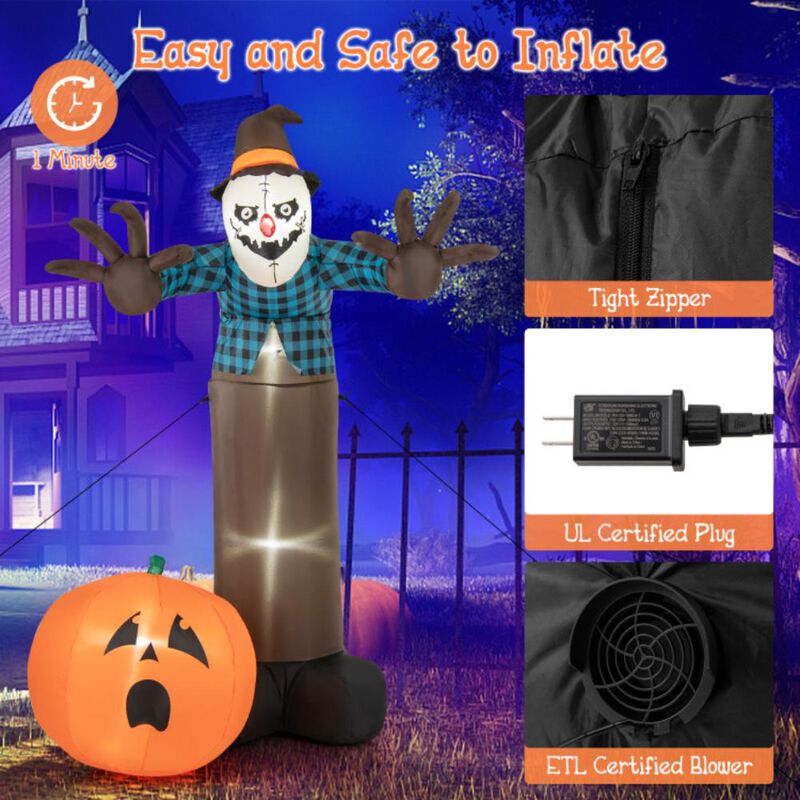 Hivvago 7 FT Inflatable Halloween Haunted Scarecrow Pumpkin Ghost with Built-in LED Lights