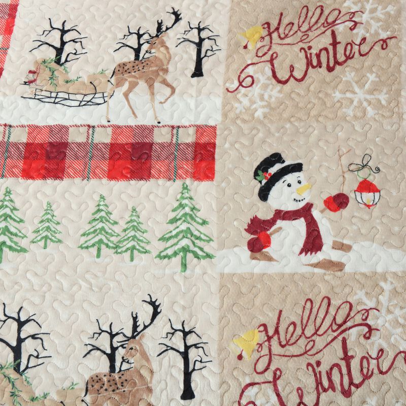 Marcielo 3 Pc Velvet Quilted Oversized Christmas Quilt Bedspread Set