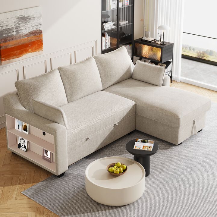Merax Pull Out Sleeper Sofa with Storage Chaise