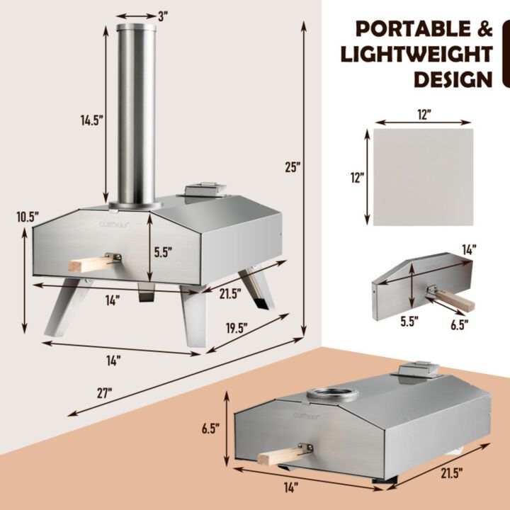 Hivvago Portable Stainless Steel Outdoor Pizza Oven with 12 Inch Pizza Stone