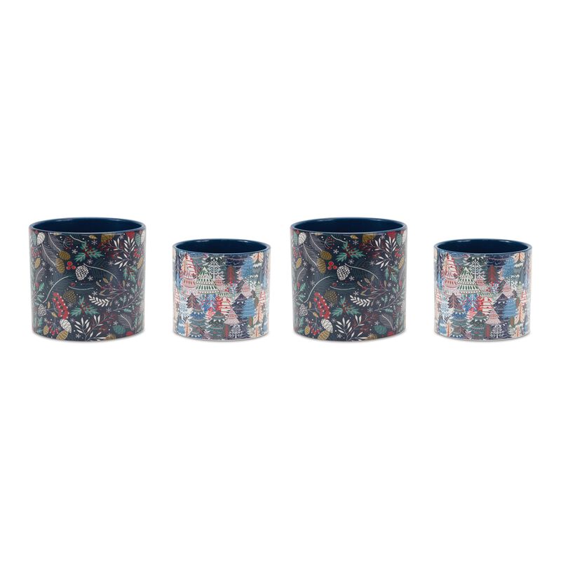 Berry And Pine Tree Holiday Planter (Set of 4)
