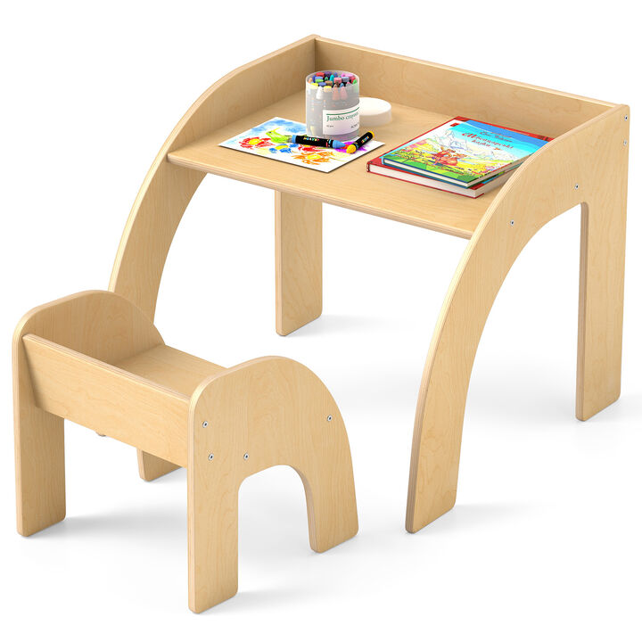 Kids Table and Chair Set with Wide Tabletop and Curved Edges for Kids Room