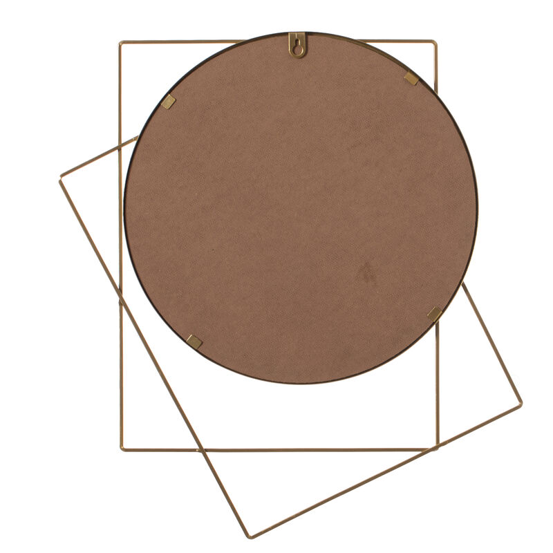 Uniquewise Decorative 20-inch Circle Mirror Featuring 2 Squares Shaped Gold Metal Frame - Perfect for Living Room, Bedroom, Vanity, Entryway, Hallway - Modern Wall Mounted Mirror with Sleek Design