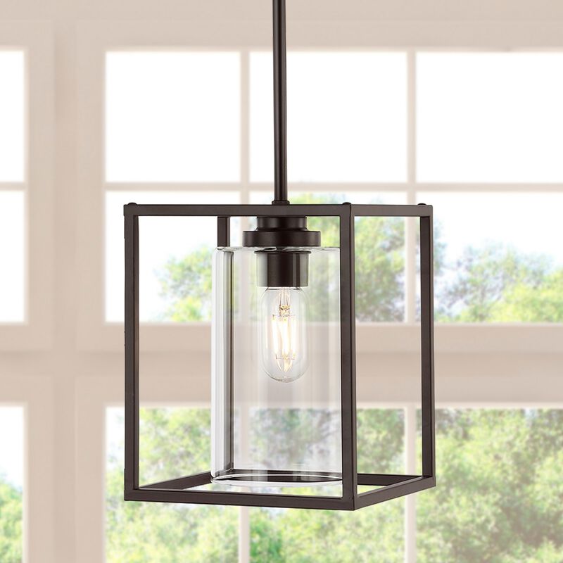 Quinn 1-Light Industrial Farmhouse Iron/Glass LED Pendant