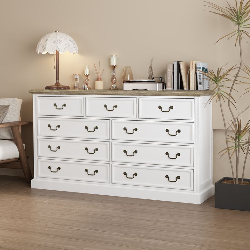 FUFU&GAGA Modern 9-Drawer Dresser with Spacious Storage for Bedroom & Living Room, (59" W x 33" H x 15.9" D), White