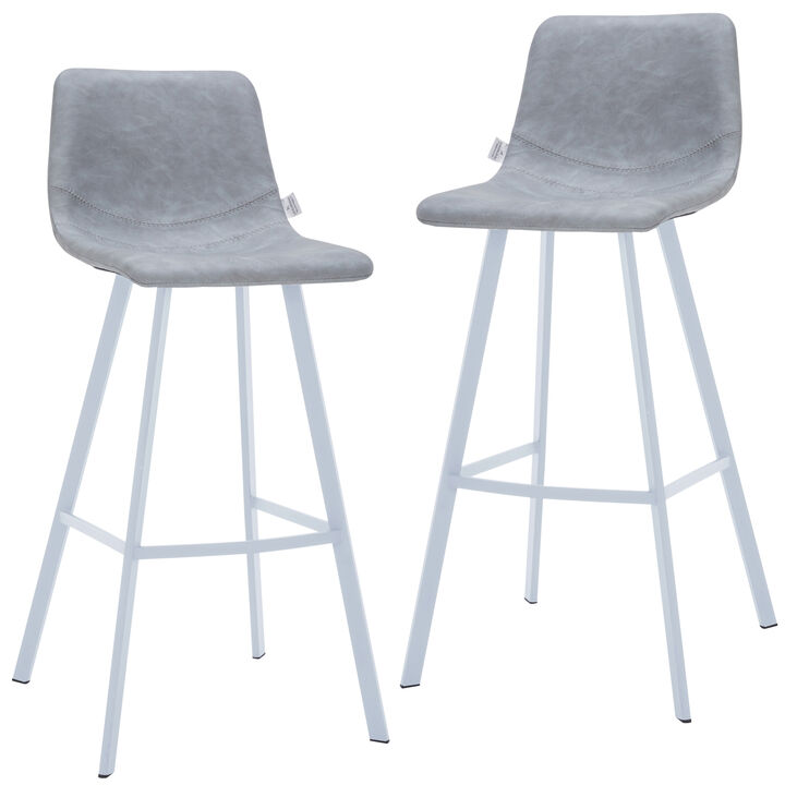 LeisureMod Elland Bar Stool – Modern White Base with Comfortable Padded Seat – Set of 2, Stylish and Durable