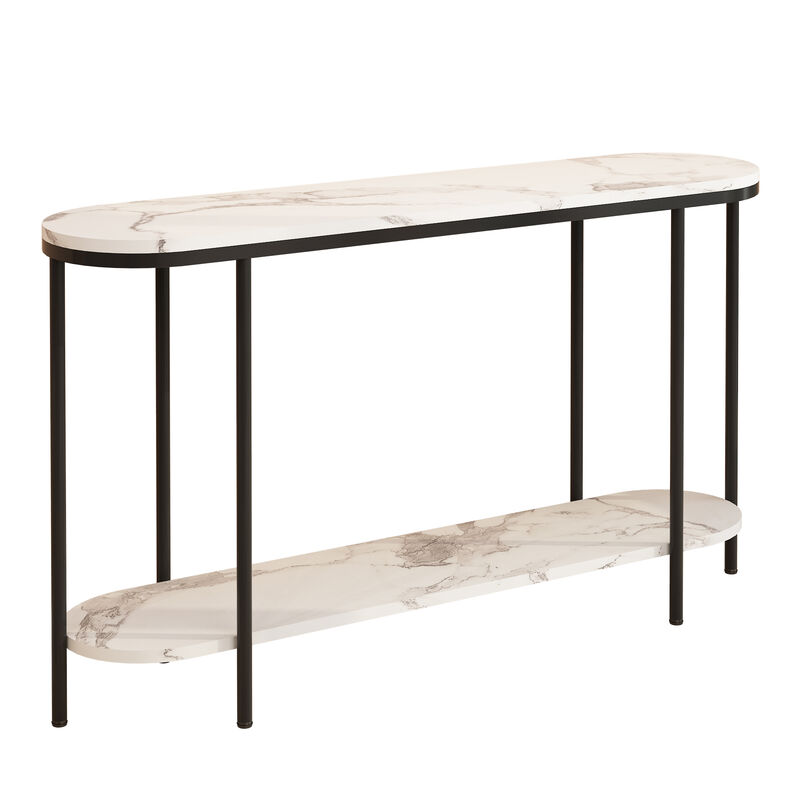2-Tier Console Table Narrow Entryway Table with Storage Shelves for Hallway or Living Room